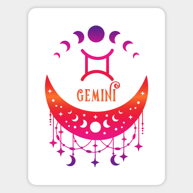 Rainbow Ombre Moon Phases and Gemini Zodiac Symbol Magnet by Cheeky Witch
